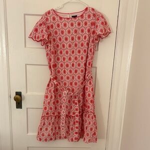 Red Floral Short-Sleeve A-Line Dress